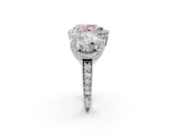 Platinum Three-Stone Fancy Pink Pear Cut Halo Diamond Milgrain Band with Four-Prong Setting_14