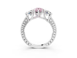 Platinum Three-Stone Fancy Pink Pear  Diamond Milgrain Pave Band with Prong Setting 3