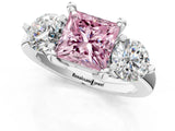 Platinum Three-Stone Fancy Pink Princess  Brilliant Cut Solitaire Ring with Prong Setting on a Classic Band 2