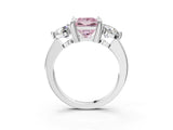 Platinum Three-Stone Fancy Pink Princess  Brilliant Cut Solitaire Ring with Prong Setting on a Classic Band 4