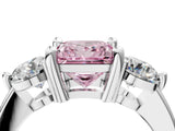 Platinum Three-Stone Fancy Pink Princess  Brilliant Cut Solitaire Ring with Prong Setting on a Classic Band 5