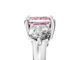 Platinum Three-Stone Fancy Pink Princess  Brilliant Cut Solitaire Ring with Prong Setting on a Classic Band
