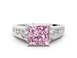 Platinum Three-Stone Fancy Pink Princess Cut Cut Diamond Ring with Trillion Side Stones on a Split Shank Band_30