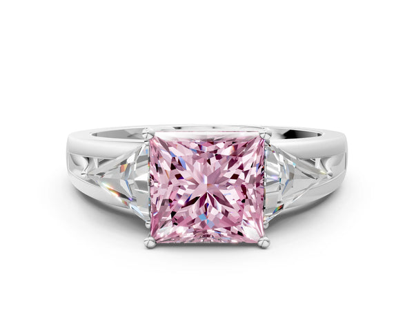 Platinum Princess Cut Split Shank Three Stone Engagement Ring Setting for Fancy Pink Center