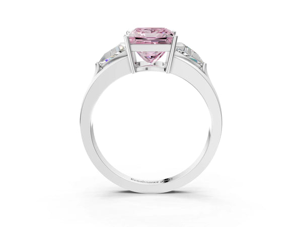 Platinum Princess Cut Split Shank Three Stone Engagement Ring Setting for Fancy Pink Center