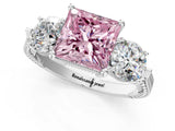 Platinum Three-Stone Fancy Pink Princess Cut Cut Milgrain Band Prong Setting Ring_67