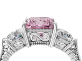 Platinum Three-Stone Fancy Pink Princess Cut Cut Milgrain Band Prong Setting Ring_70
