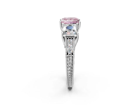 Platinum Three-Stone Fancy Pink Princess Cut Cut Milgrain Pavé Engagement Ring_20