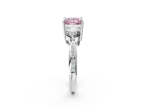 Platinum Three-Stone Fancy Pink Princess Cut Diamond Channel Set Engagement Ring with Prong Setting_28