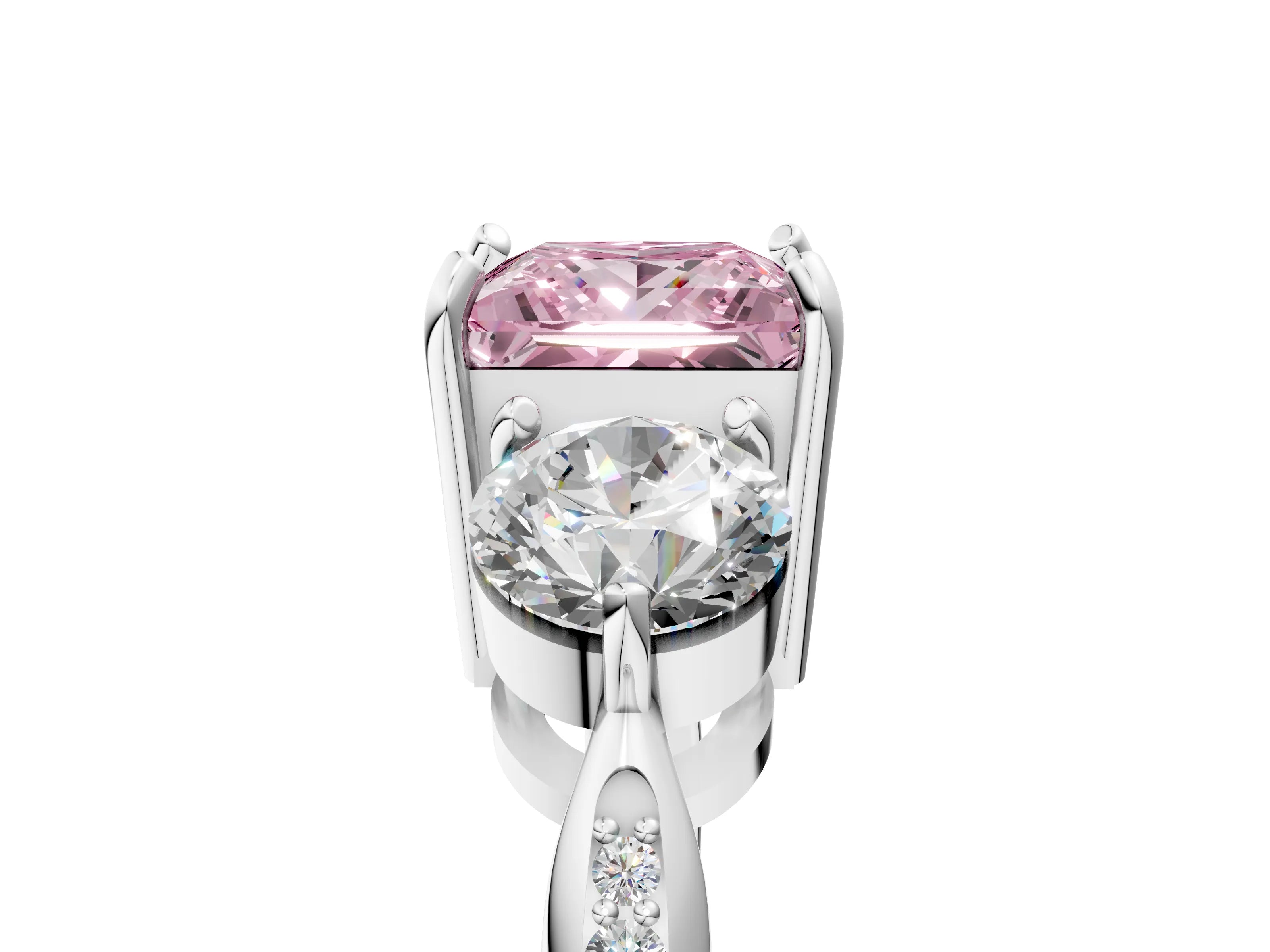 Platinum Three-Stone Fancy Pink Princess Cut Diamond Channel Set Engagement Ring with Prong Setting_31