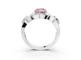 Platinum Three-Stone Fancy Pink Princess Cut Diamond Wave Pave Band with Prong Setting_9