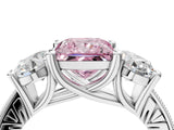 Platinum Three-Stone Fancy Pink Princess  Diamond Milgrain Pave Band with Prong Setting 5