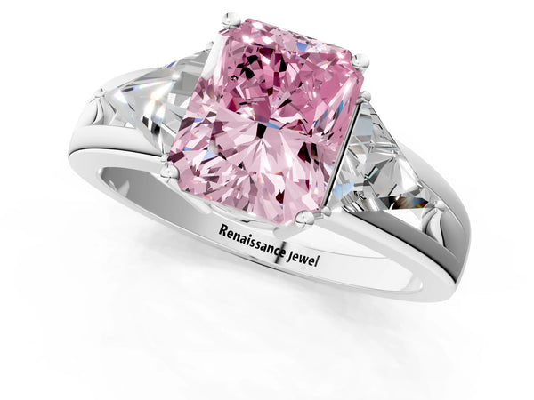 Platinum Radiant Cut Split Shank Three Stone Engagement Ring Setting for Fancy Pink Center