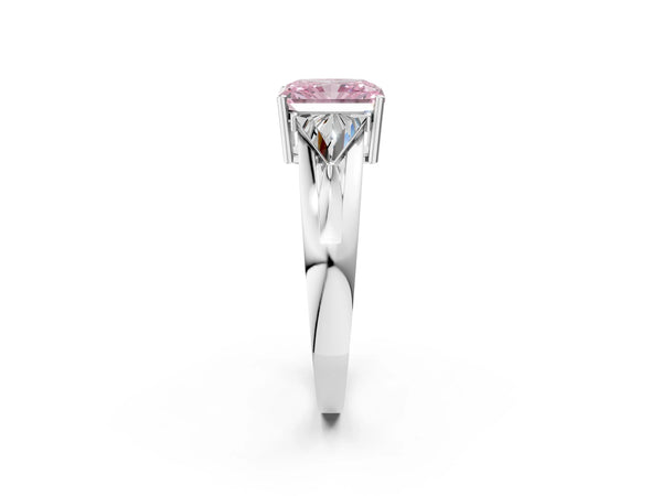 Platinum Radiant Cut Split Shank Three Stone Engagement Ring Setting for Fancy Pink Center