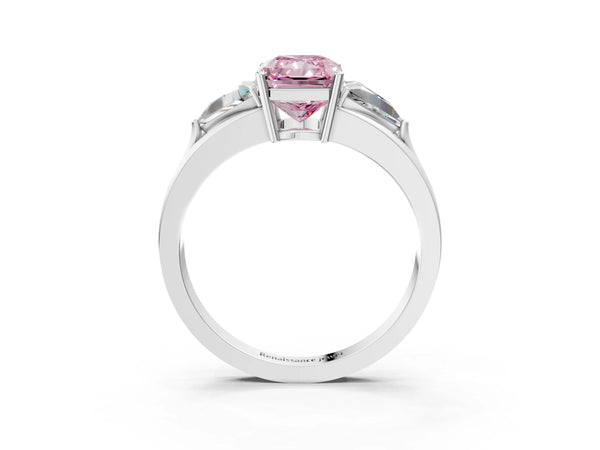 Platinum Radiant Cut Split Shank Three Stone Engagement Ring Setting for Fancy Pink Center