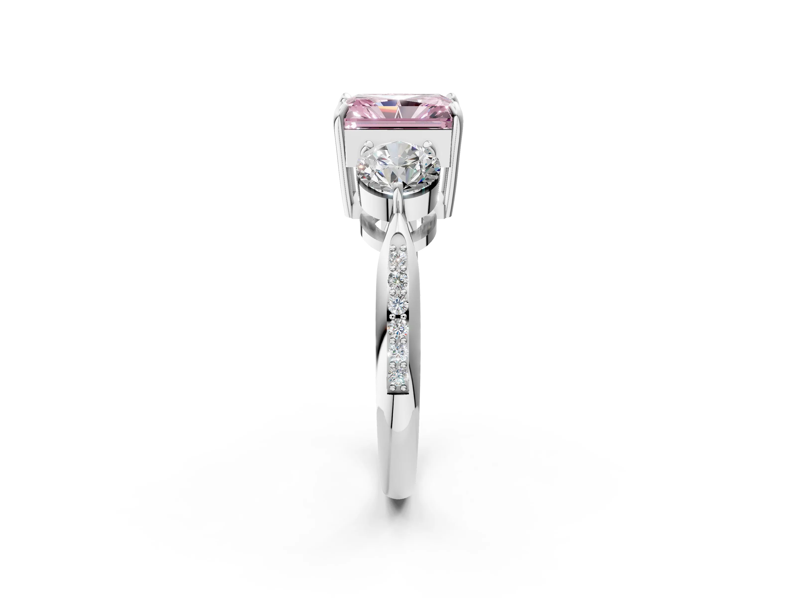 Platinum Three-Stone Fancy Pink Radiant Cut Diamond Channel Set Engagement Ring with Prong Setting_20