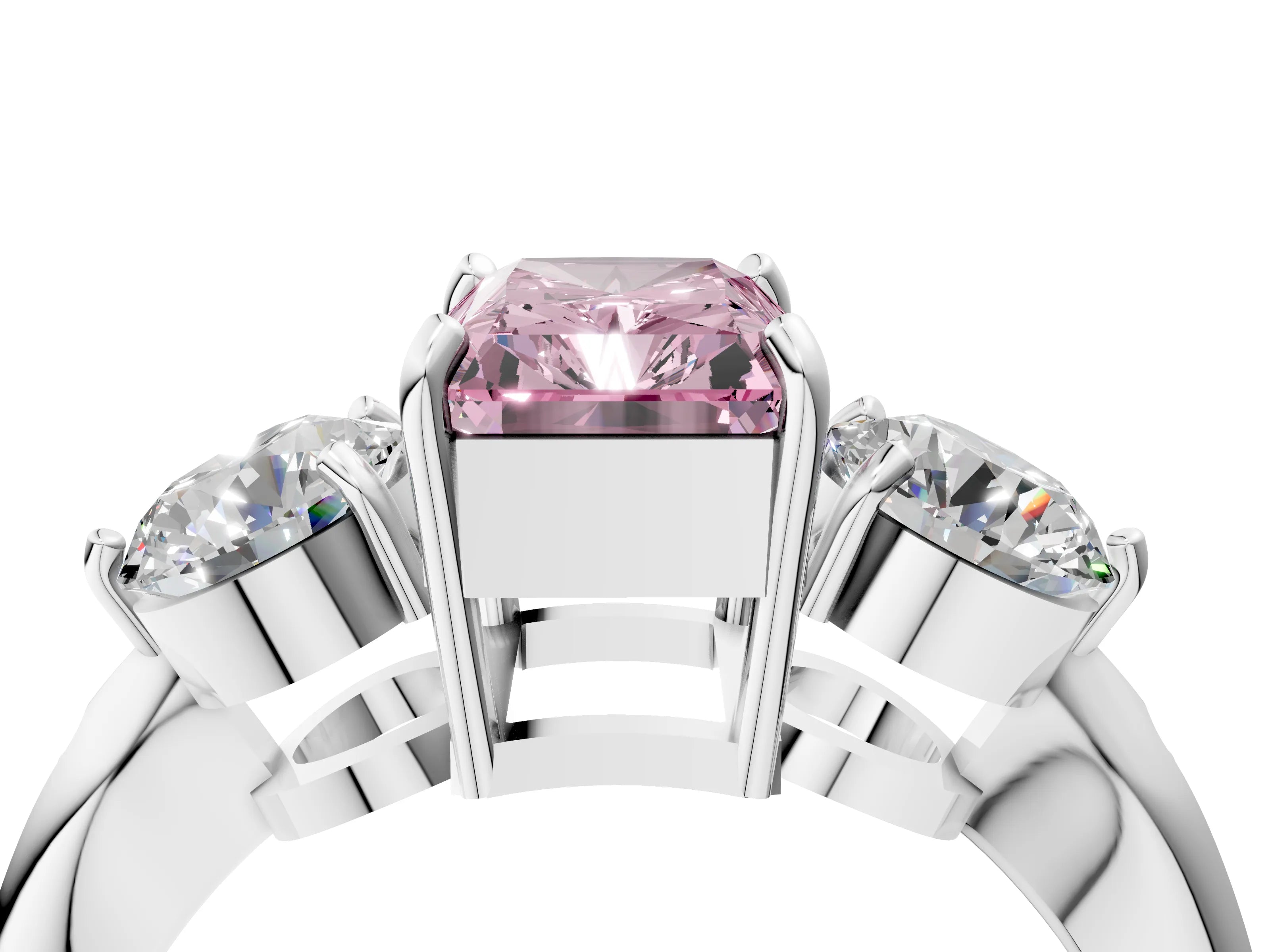 Platinum Three-Stone Fancy Pink Radiant Cut Diamond Channel Set Engagement Ring with Prong Setting_22