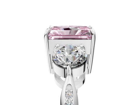 Platinum Three-Stone Fancy Pink Radiant Cut Diamond Channel Set Engagement Ring with Prong Setting_23