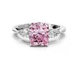 Platinum Three-Stone Fancy Pink Radiant Cut Diamond Ring with Pear  Side Stones in Four-Prong Setting_12