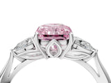 Platinum Three-Stone Fancy Pink Radiant Cut Diamond Ring with Pear  Side Stones in Four-Prong Setting_16