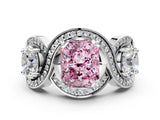 Platinum Three-Stone Fancy Pink Radiant Cut Diamond Wave Pave Band with Prong Setting_36