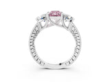 Platinum Three-Stone Fancy Pink Radiant  Diamond Milgrain Pave Band with Prong Setting 4