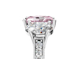 Platinum Three-Stone Fancy Pink Radiant  Diamond Milgrain Pave Band with Prong Setting