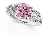 Platinum Three-Stone Fancy Pink Round  Brilliant Cut Solitaire Ring with Prong Setting on a Classic Band 3