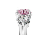 Platinum Three-Stone Fancy Pink Round  Brilliant Cut Solitaire Ring with Prong Setting on a Classic Band 5