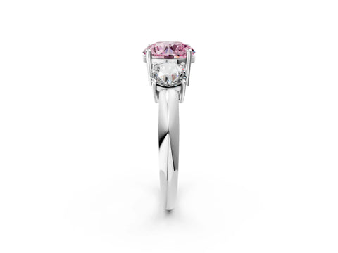 Platinum Three-Stone Fancy Pink Round Cut Cut Diamond Engagement Ring with Prong Setting on a White Gold Band_50