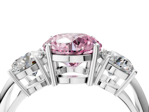 Platinum Three-Stone Fancy Pink Round Cut Cut Diamond Engagement Ring with Prong Setting on a White Gold Band_52
