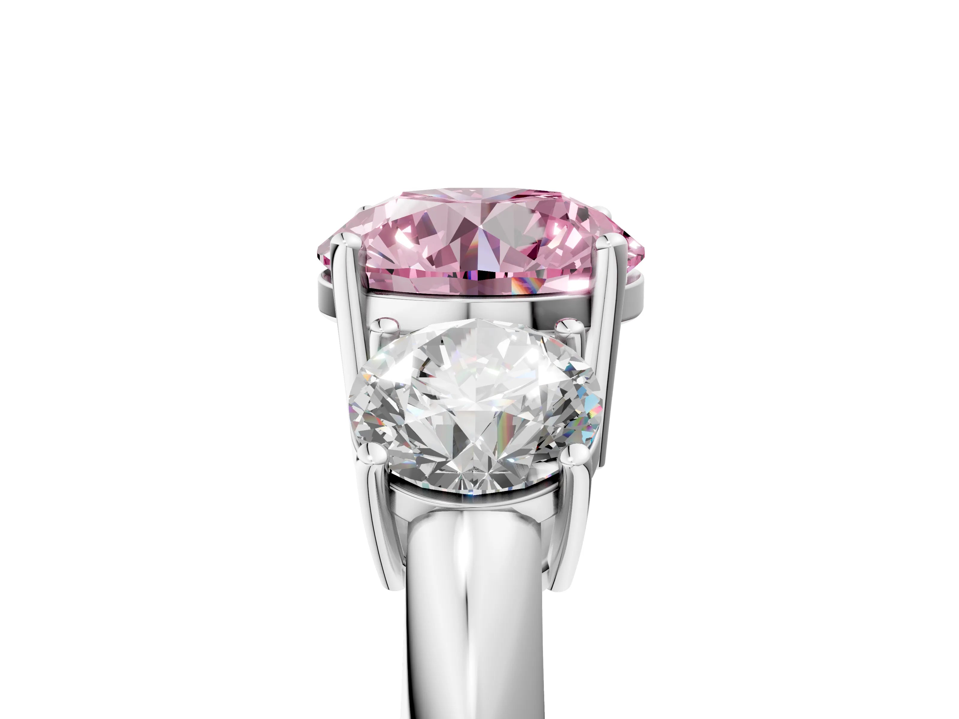 Platinum Three-Stone Fancy Pink Round Cut Cut Diamond Engagement Ring with Prong Setting on a White Gold Band_53