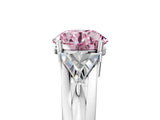 Platinum Three-Stone Fancy Pink Round Cut Cut Diamond Ring with Trillion Side Stones on a Split Shank Band_11