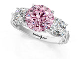 Platinum Three-Stone Fancy Pink Round Cut Cut Milgrain Band Prong Setting Ring_7