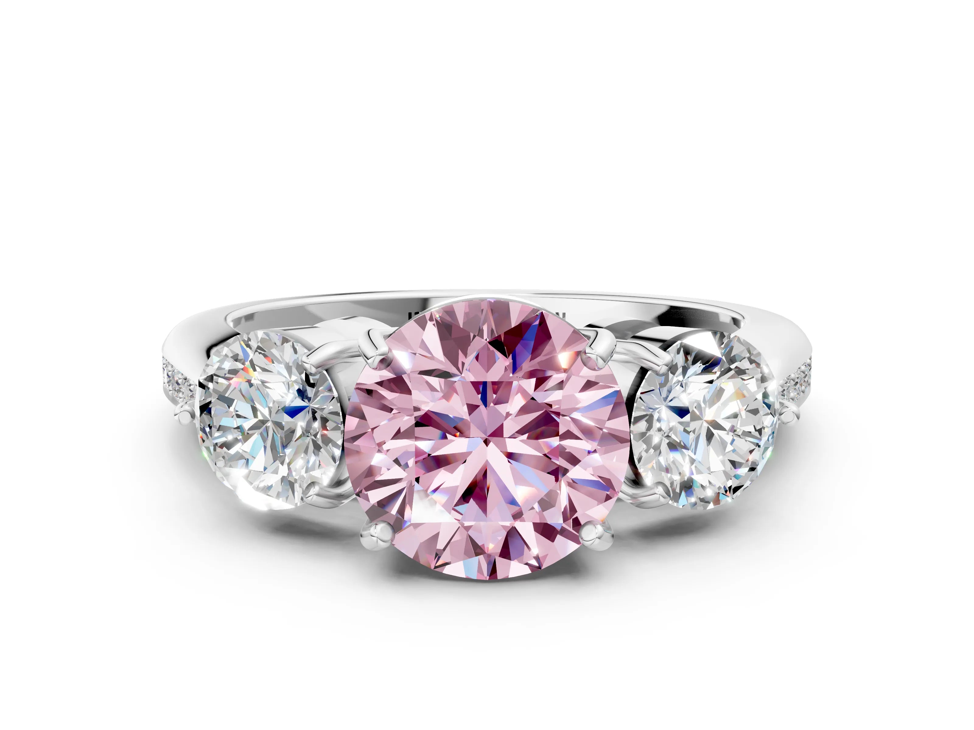 Platinum Three-Stone Fancy Pink Round Cut Diamond Channel Set Engagement Ring with Prong Setting_24