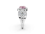 Platinum Three-Stone Fancy Pink Round Cut Diamond Wave Pave Band with Prong Setting_8