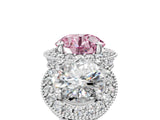 Platinum Three-Stone Fancy Pink Round Cut Halo Diamond Milgrain Band with Four-Prong Setting_17