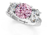 Platinum Three-Stone Fancy Pink Round  Diamond Milgrain Pave Band with Prong Setting 1