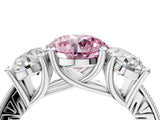 Platinum Three-Stone Fancy Pink Round  Diamond Milgrain Pave Band with Prong Setting 4
