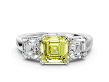 Platinum Three-Stone Fancy Yellow Asscher Cut Cut Diamond Ring with Channel Set Band and Four-Prong Setting_18