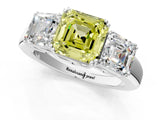 Platinum Three-Stone Fancy Yellow Asscher Cut Cut Diamond Ring with Channel Set Band and Four-Prong Setting_19