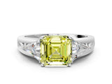 Platinum Three-Stone Fancy Yellow Asscher Cut Cut Diamond Ring with Trillion Side Stones on a Split Shank Band_12