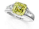 Platinum Three-Stone Fancy Yellow Asscher Cut Cut Diamond Ring with Trillion Side Stones on a Split Shank Band_13