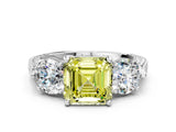 Platinum Three-Stone Fancy Yellow Asscher Cut Cut Milgrain Band Prong Setting Ring_6