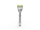 Platinum Three-Stone Fancy Yellow Asscher Cut Cut Milgrain Band Prong Setting Ring_8