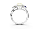 Platinum Three-Stone Fancy Yellow Asscher Cut Diamond Channel Set Engagement Ring with Prong Setting_25