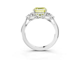 Platinum Three-Stone Fancy Yellow Asscher Cut Diamond Ring with Pear  Side Stones in Four-Prong Setting_15