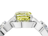Platinum Three-Stone Fancy Yellow Asscher Cut Diamond Wave Pave Band with Prong Setting_10