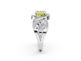 Platinum Three-Stone Fancy Yellow Asscher Cut Diamond Wave Pave Band with Prong Setting_8