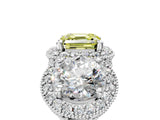Platinum Three-Stone Fancy Yellow Asscher Cut Halo Diamond Milgrain Band with Four-Prong Setting_11